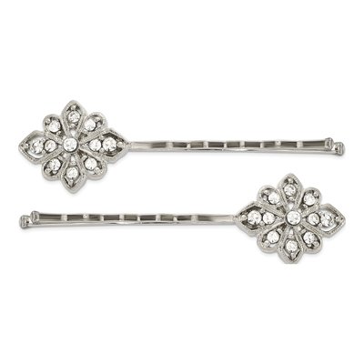 1928 Jewelry Silver-Tone Crystal Filigree Hairpins Set