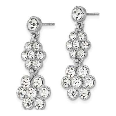 1928 Silver-tone Crystal Flower Dangle Earrings – view 2