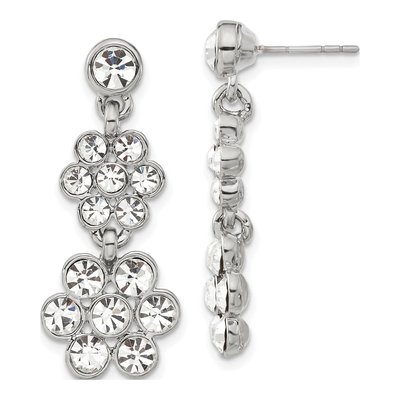 1928 Silver-tone Crystal Flower Dangle Earrings