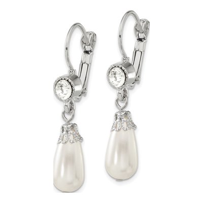 1928 Silver-Tone Crystal & Simulated Pearl Dangle Earrings – view 2