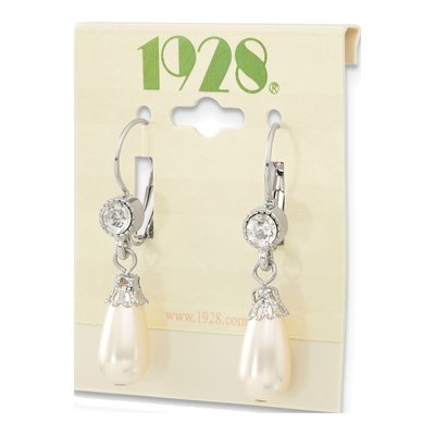 1928 Silver-Tone Crystal & Simulated Pearl Dangle Earrings – view 4