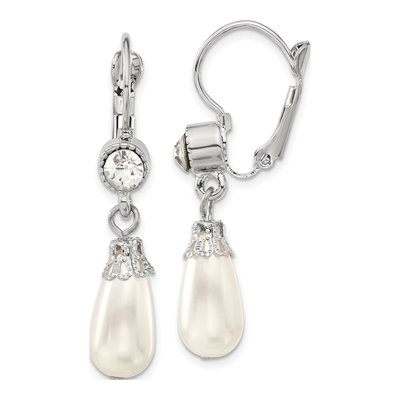 1928 Silver-Tone Crystal & Simulated Pearl Dangle Earrings