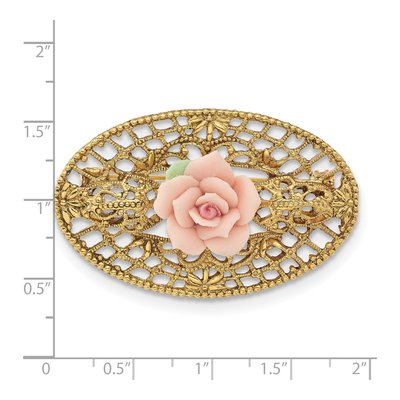1928 Jewelry Gold-tone Filigree Rose Brooch – view 3
