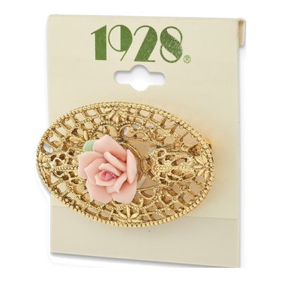 1928 Jewelry Gold-tone Filigree Rose Brooch – view 5