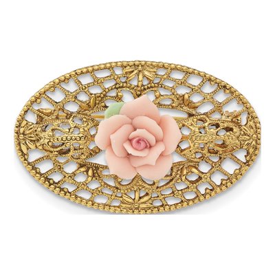 1928 Jewelry Gold-tone Filigree Rose Brooch