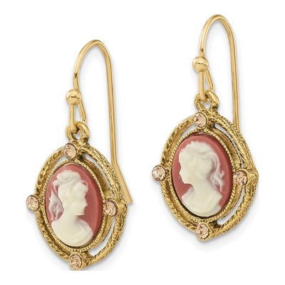 1928 Gold-Tone Ivory Cameo Dangle Earrings – view 2
