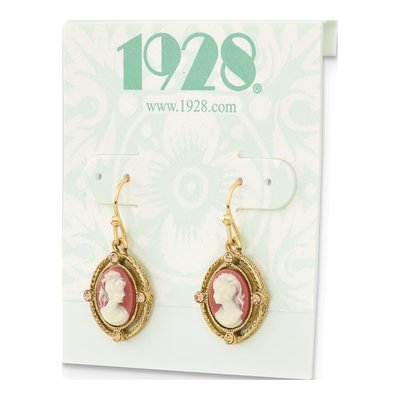 1928 Gold-Tone Ivory Cameo Dangle Earrings – view 4