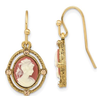 1928 Gold-Tone Ivory Cameo Dangle Earrings