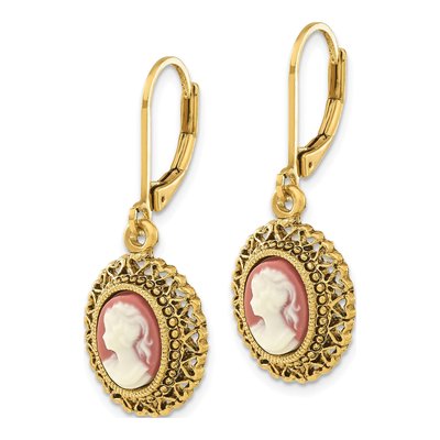 1928 Jewelry Gold-Tone Cameo Filigree Leverback Earrings – view 2