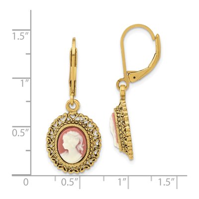 1928 Jewelry Gold-Tone Cameo Filigree Leverback Earrings – view 3