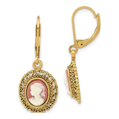1928 Jewelry Gold-Tone Cameo Filigree Leverback Earrings
