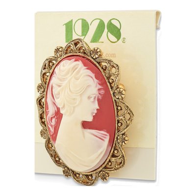 1928 Jewelry Gold-tone Cameo Filigree Brooch Pin – view 5