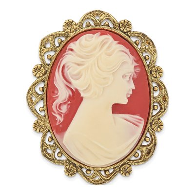 1928 Jewelry Gold-tone Cameo Filigree Brooch Pin