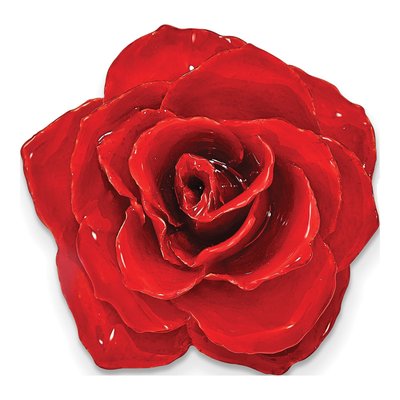 Real Red Rose Blossom Silver-tone Pin Brooch