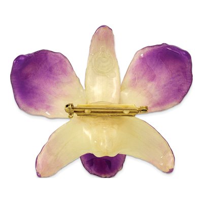 Real Dendrobium Orchid Pin Brooch, Purple & White – view 4