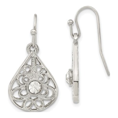 Fashion 1928 Silver-Tone Crystal Dangle Shepherds Hook Earrings
