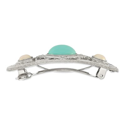 1928 Jewelry Silver-Tone Pearl & Turquoise Barrette – view 2
