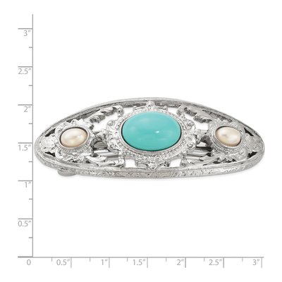 1928 Jewelry Silver-Tone Pearl & Turquoise Barrette – view 3