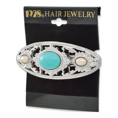 1928 Jewelry Silver-Tone Pearl & Turquoise Barrette – view 4