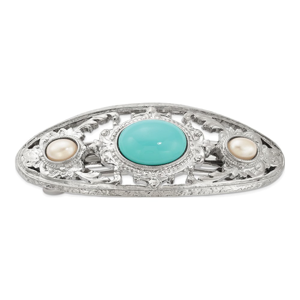 1928 Jewelry Silver-Tone Pearl & Turquoise Barrette