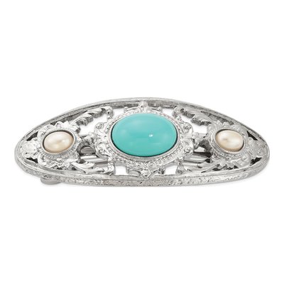 1928 Jewelry Silver-Tone Pearl & Turquoise Barrette