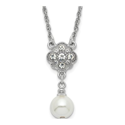Fashion 1928 Silver-Tone Crystal And Imitation Pearl 16In W/ 3In Ext. Necklace