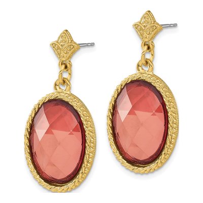 1928 Gold-tone Pink Acrylic Dangle Earrings – view 2