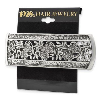 1928 Jewelry Silver-Tone Ornate Floral Barrette – view 4