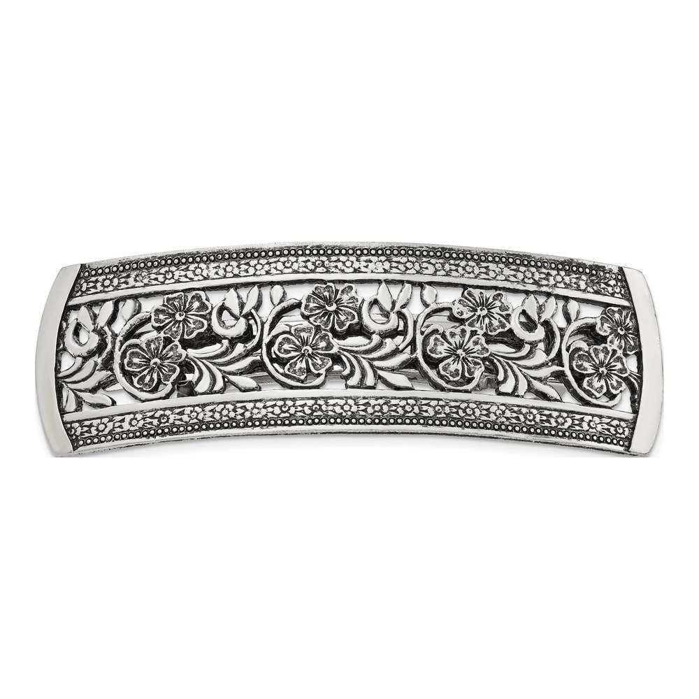 1928 Jewelry Silver-Tone Ornate Floral Barrette