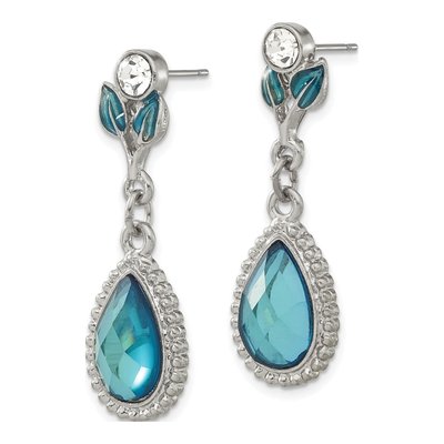 1928 Silver-Tone Crystal & Blue Enamel Dangle Earrings – view 2