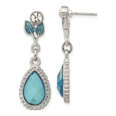 1928 Silver-Tone Crystal & Blue Enamel Dangle Earrings