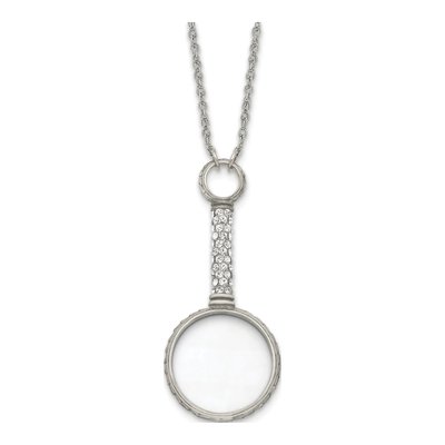 1928 Jewelry Pewter-Tone Magnifying Glass Necklace, 30 in