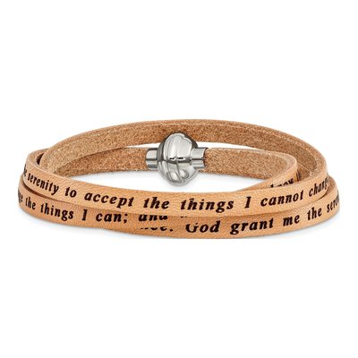Stainless Steel AMEN Serenity Prayer Leather Wrap Bracelet