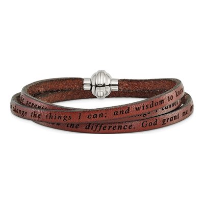 Stainless Steel AMEN Serenity Prayer Leather Wrap Bracelet