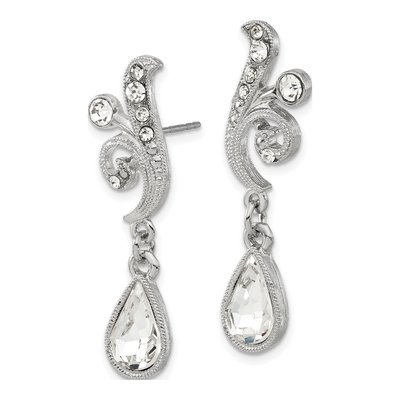 1928 Silver-tone Crystal Teardrop Dangle Earrings – view 2