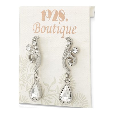 1928 Silver-tone Crystal Teardrop Dangle Earrings – view 4