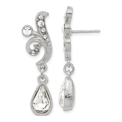 1928 Silver-tone Crystal Teardrop Dangle Earrings