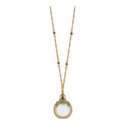1928 Brass-tone Crystal Magnifying Glass 30in Necklace – view 2