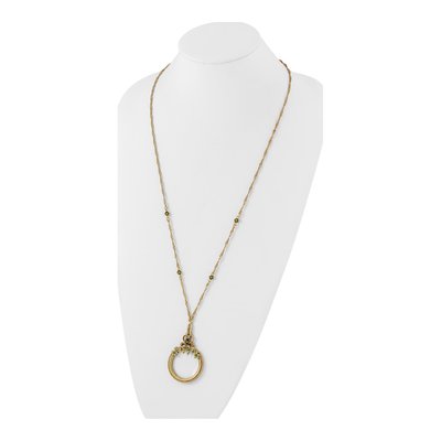 1928 Brass-tone Crystal Magnifying Glass 30in Necklace – view 4