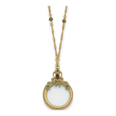 1928 Brass-tone Crystal Magnifying Glass 30in Necklace