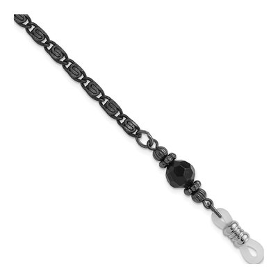 1928 Black Crystal Eyeglass Holder Necklace, 30in