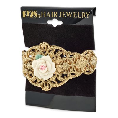 1928 Jewelry Gold-Tone Porcelain Rose Ponytail Holder – view 3
