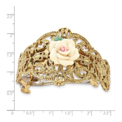 1928 Jewelry Gold-Tone Porcelain Rose Ponytail Holder – view 4