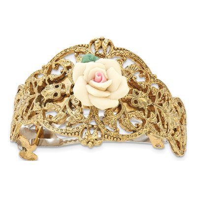 1928 Jewelry Gold-Tone Porcelain Rose Ponytail Holder