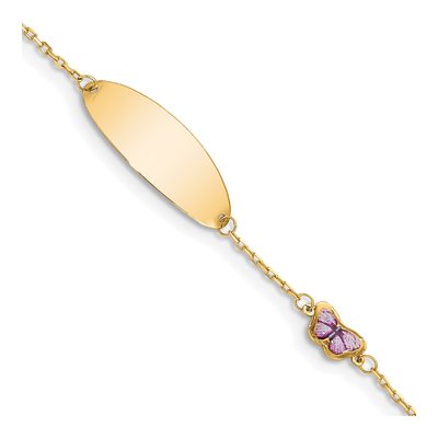 14K Yellow Gold Purple Enamel Butterfly Baby ID Bracelet