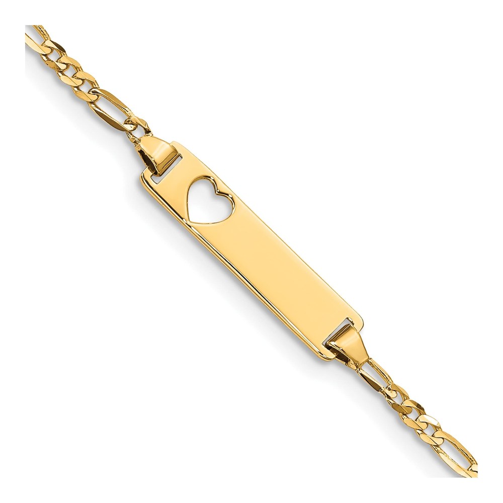 14K Yellow Gold Figaro Heart ID Bracelet
