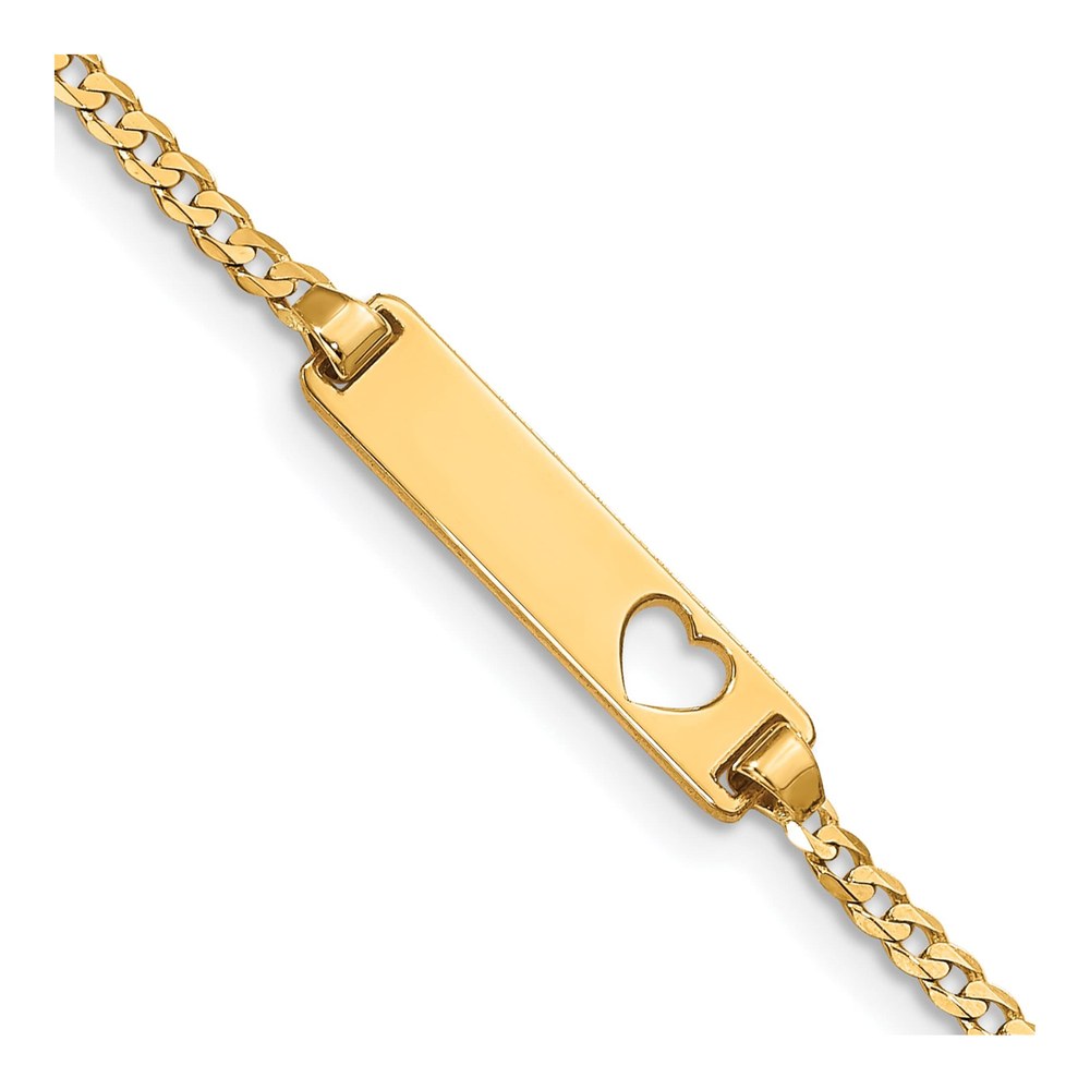 14K Yellow Gold Curb Heart ID Bracelet