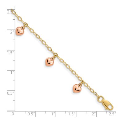 14K Two-Tone Gold Puffed Hearts Child's Bracelet – view 3