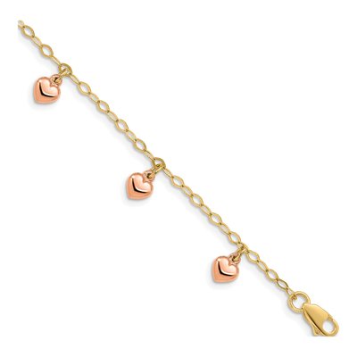 14K Two-Tone Gold Puffed Hearts Child's Bracelet