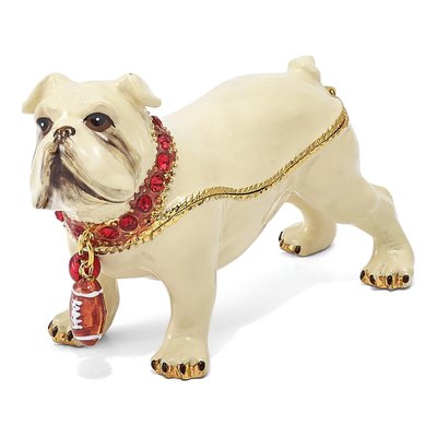 Pewter Bulldog Football Trinket Box & Necklace